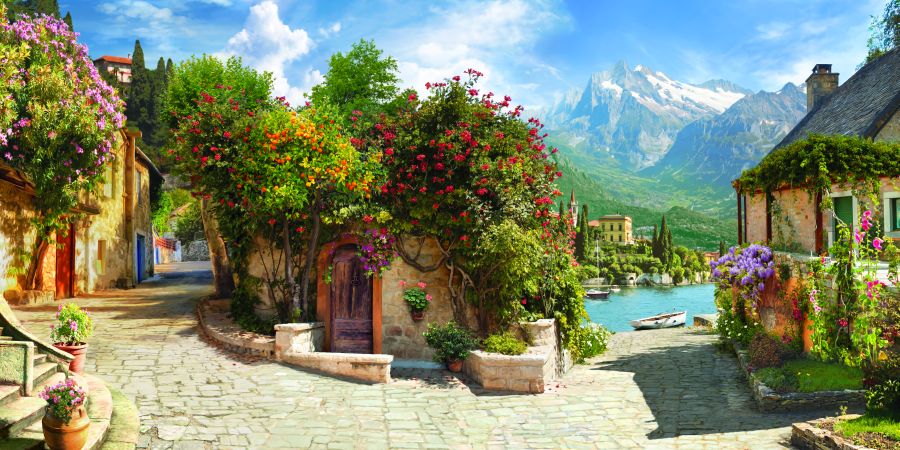 Картина на холсте Летняя европейская улочка в цвету, арт hd0597301