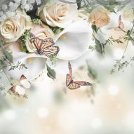 Фотообои Бабочки под светлыми цветами 3д