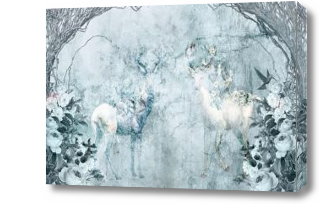 Картина Холодные силуэты оленей в тумане