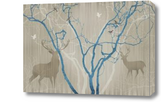 Картина Силуэты оленей и дерева