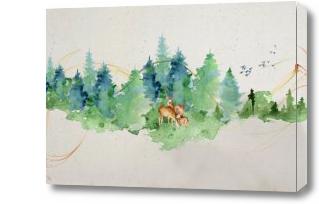 Картина Семья оленей в лесу